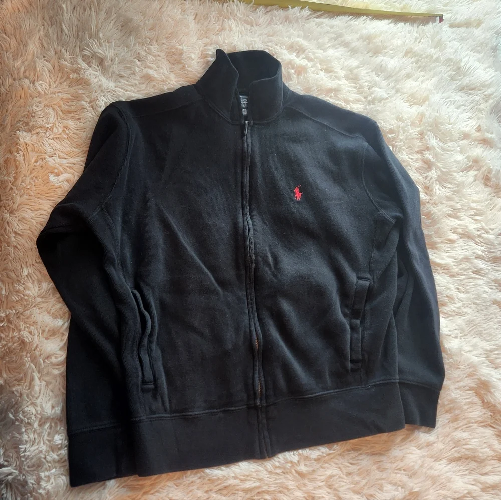 Black Zip-Up Jacket with Red Logo